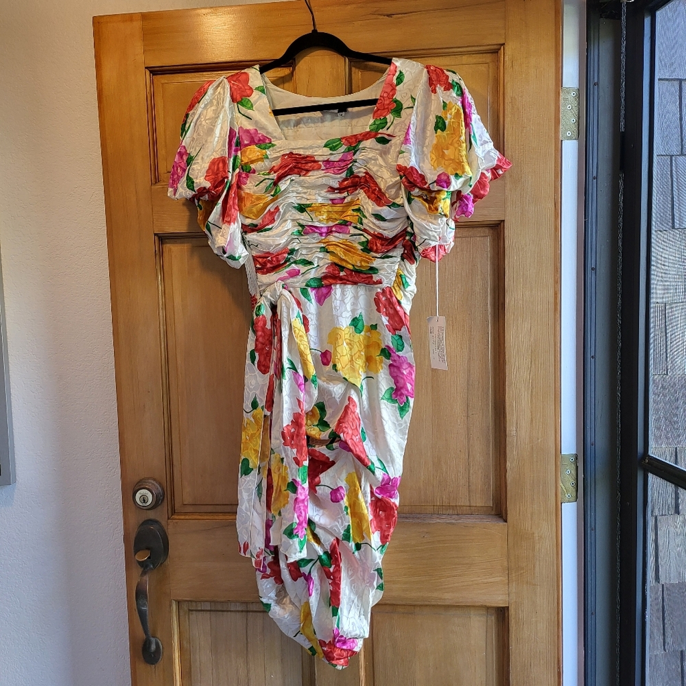 Vintage 1980's Saint Romei 100% Silk Floral Dress Size 12